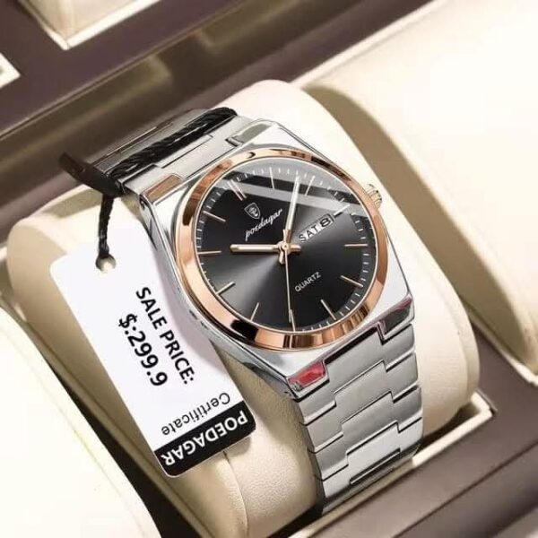 POEDAGAR High Quality Men’s Watch Quartz Silver And Gold And Black (1 Year Warranty)