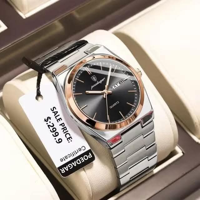 POEDAGAR High Quality Men’s Watch Quartz Silver And Gold And Black (1 Year Warranty)