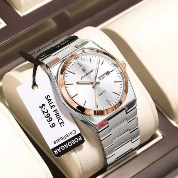POEDAGAR High Quality Men’s Watch Quartz Silver And Gold And White (1 Year Warranty)