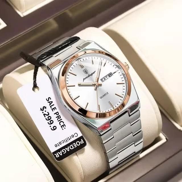 POEDAGAR High Quality Men’s Watch Quartz Silver And Gold And White (1 Year Warranty)