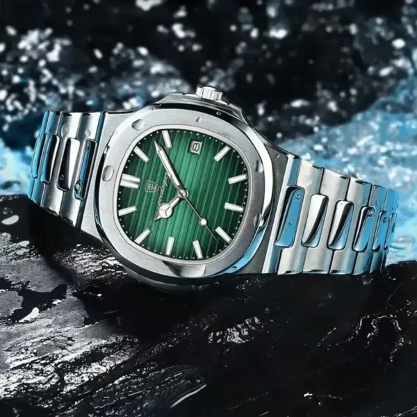 POEDAGAR High Quality 613 Men’s Watch Quartz Silver And Green (3 Year Warranty) - Image 3