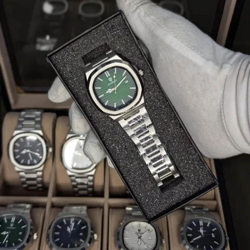 POEDAGAR High Quality 613 Men’s Watch Quartz Silver And Green (3 Year Warranty)